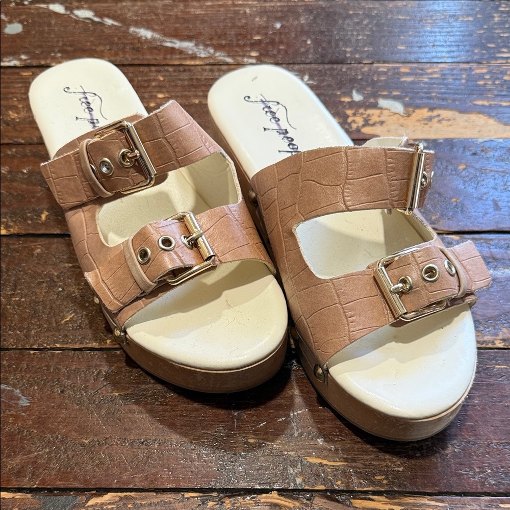 Free People Fiona Cream Croc Slide Sandals